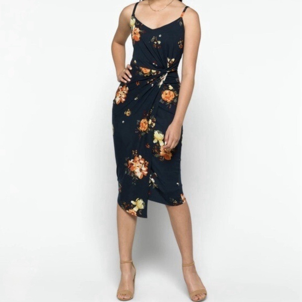 Nine Britton Womans Vivienne Knit Midi Dress Small Petite Navy Floral Date Night